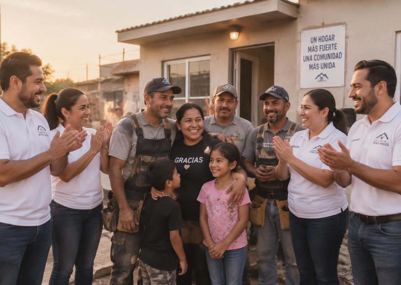 Comunidad CasaListo celebrando con la familia beneficiada