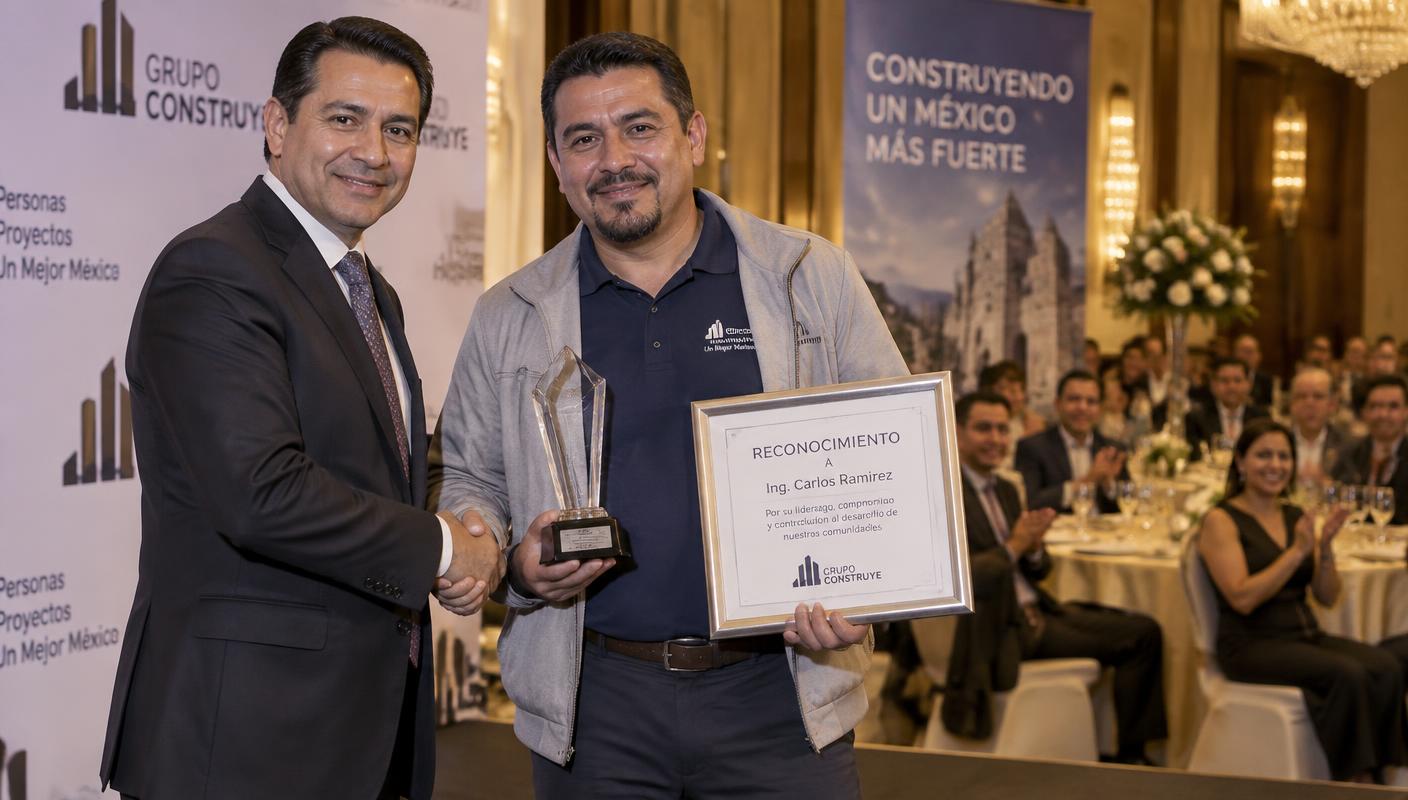 Contratista recibiendo su trofeo de cristal y certificado enmarcado en la gala CasaListo